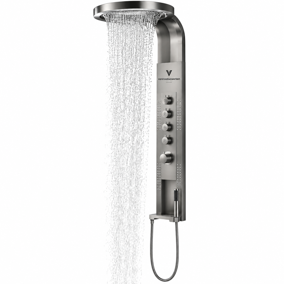 vanrosstucwerken Stainless Steel Shower Panel with Rainfall Shower Head